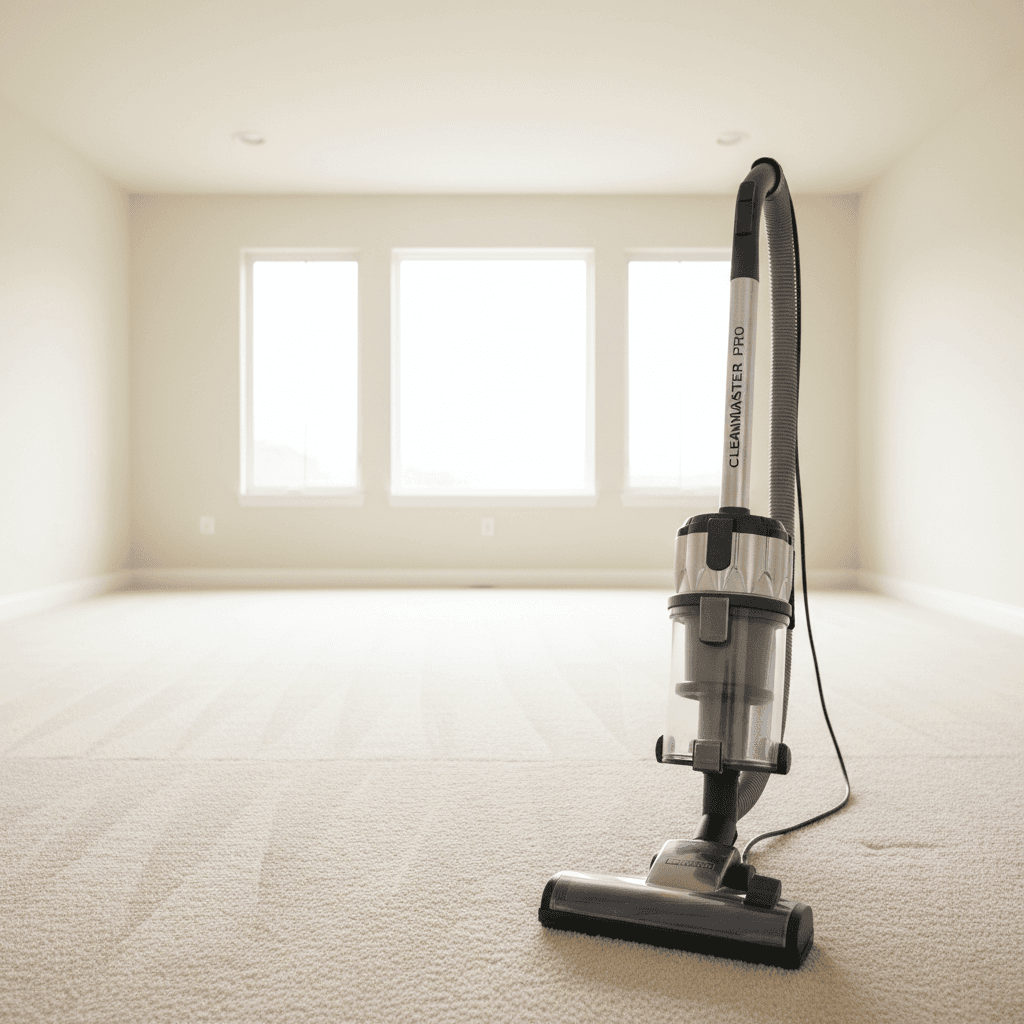 Vacuuming a carpeted floor in an empty room