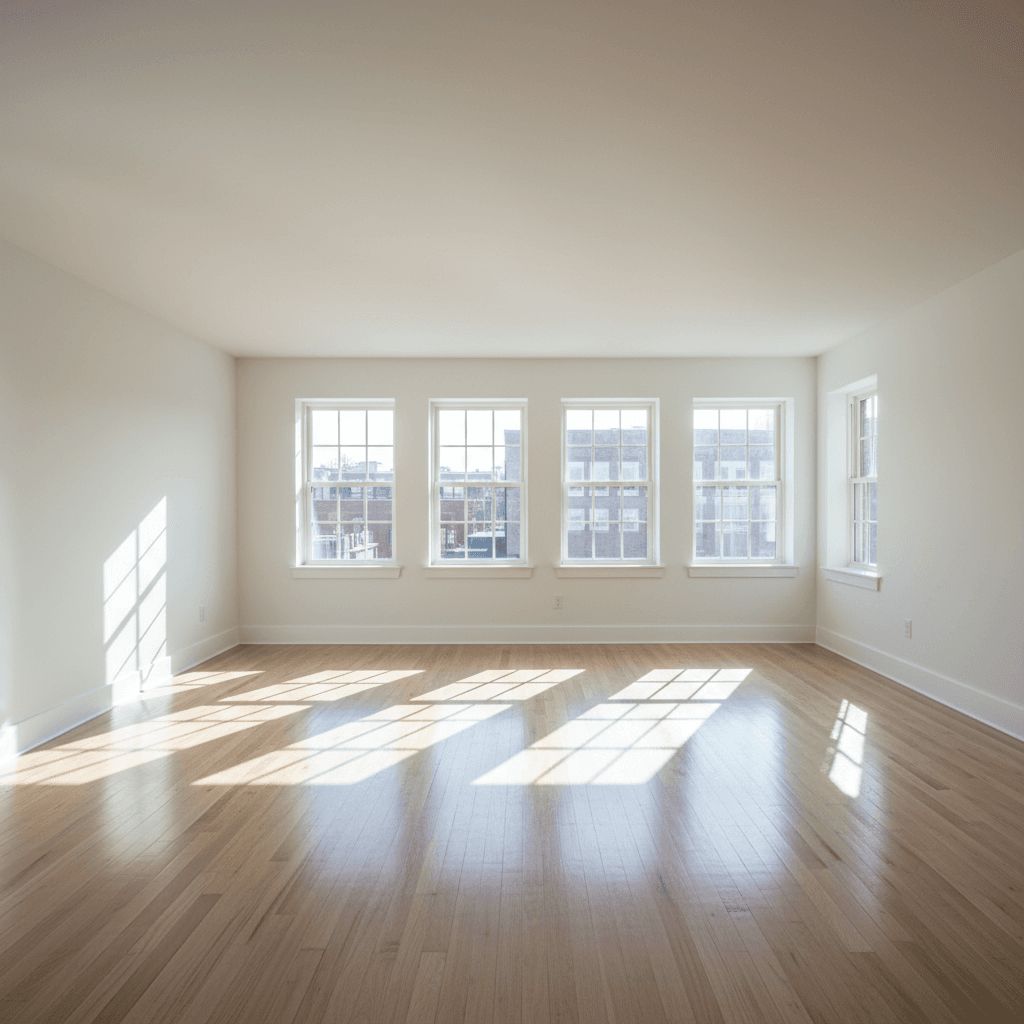Empty clean room with sunlight