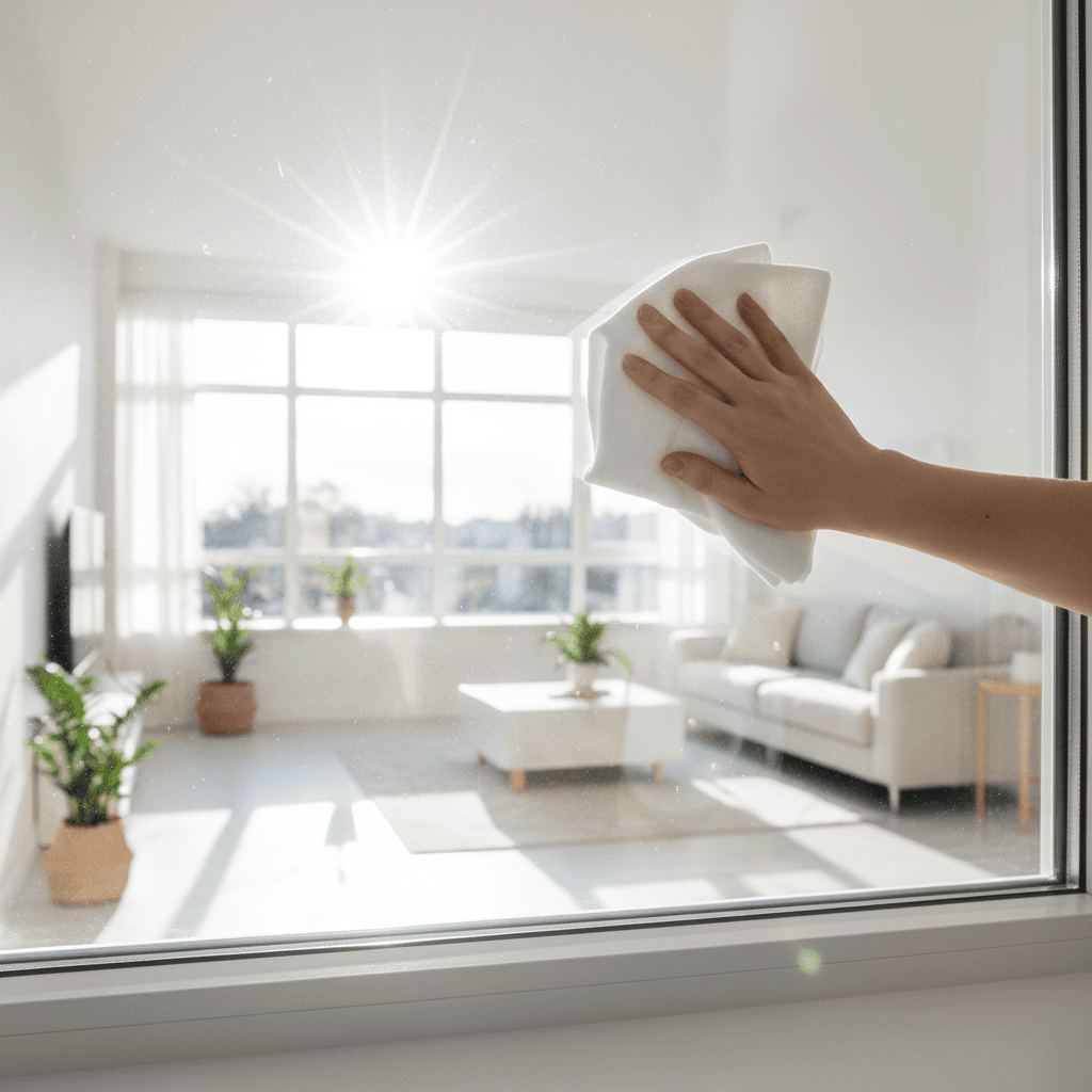 Cleaning an interior window pane with a cloth