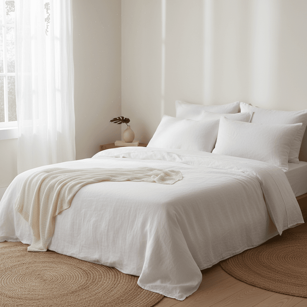 Freshly made bed with clean linens
