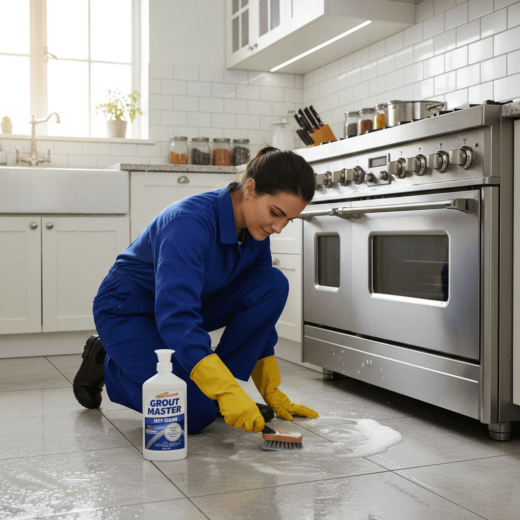 Cleaner scrubbing kitchen tile grout