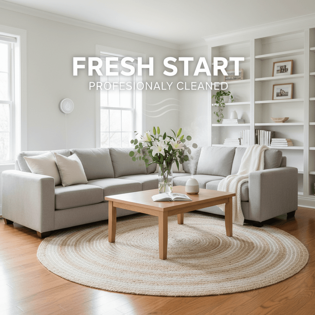 professional cleaning service leaving a fresh and tidy living room