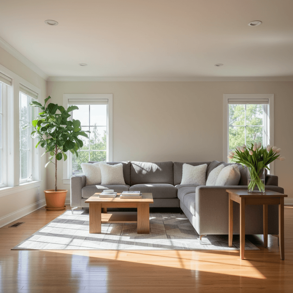 Spotless residential living room after professional cleaning