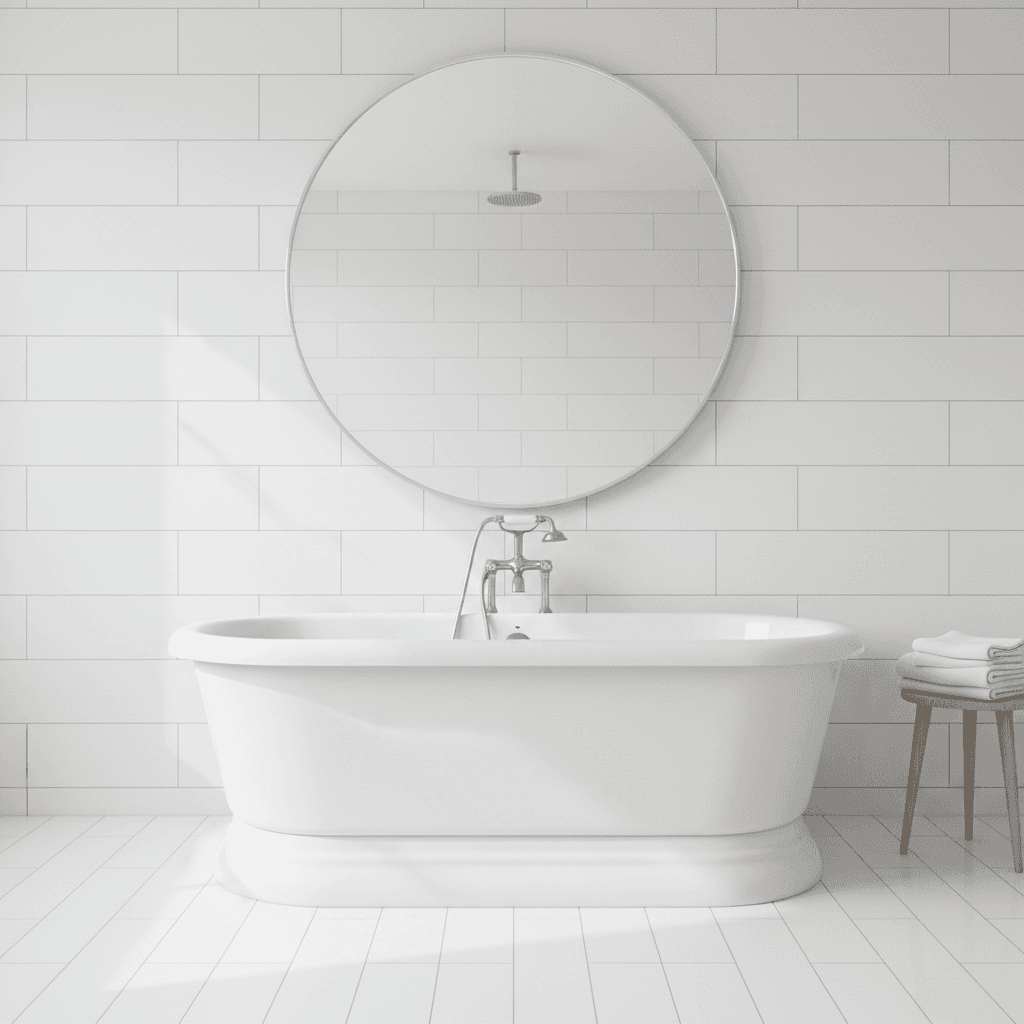 Spotless bathroom with gleaming tub and mirror