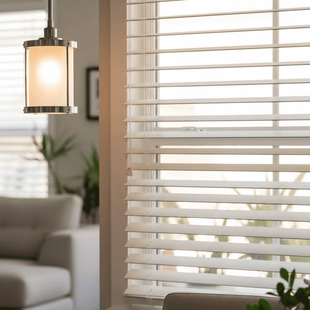 Blinds and light fixtures