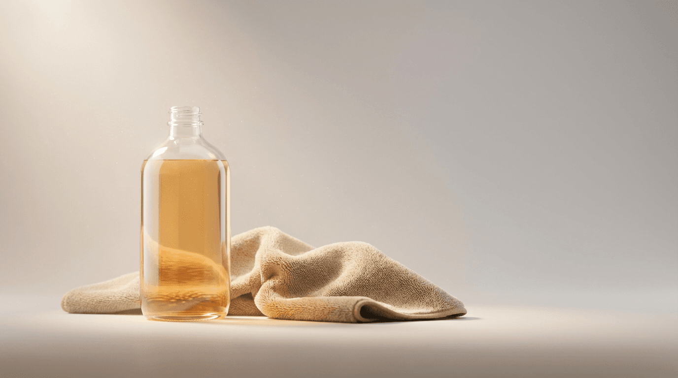 Close-up of clean professional microfiber cloths and cleaning supplies